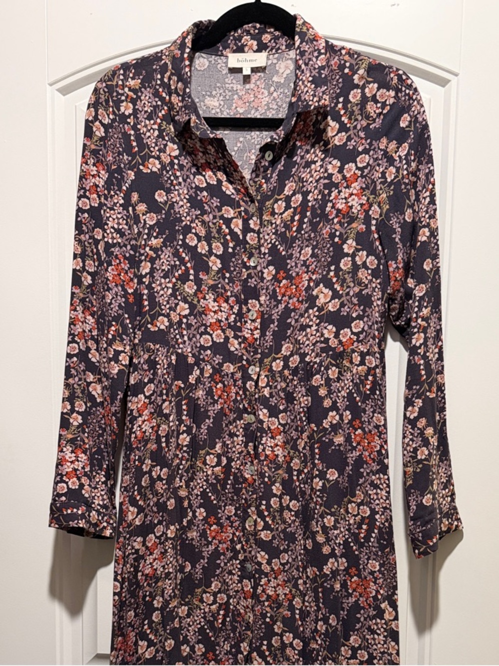 bohme Navy Floral Long-Sleeve Button Dress